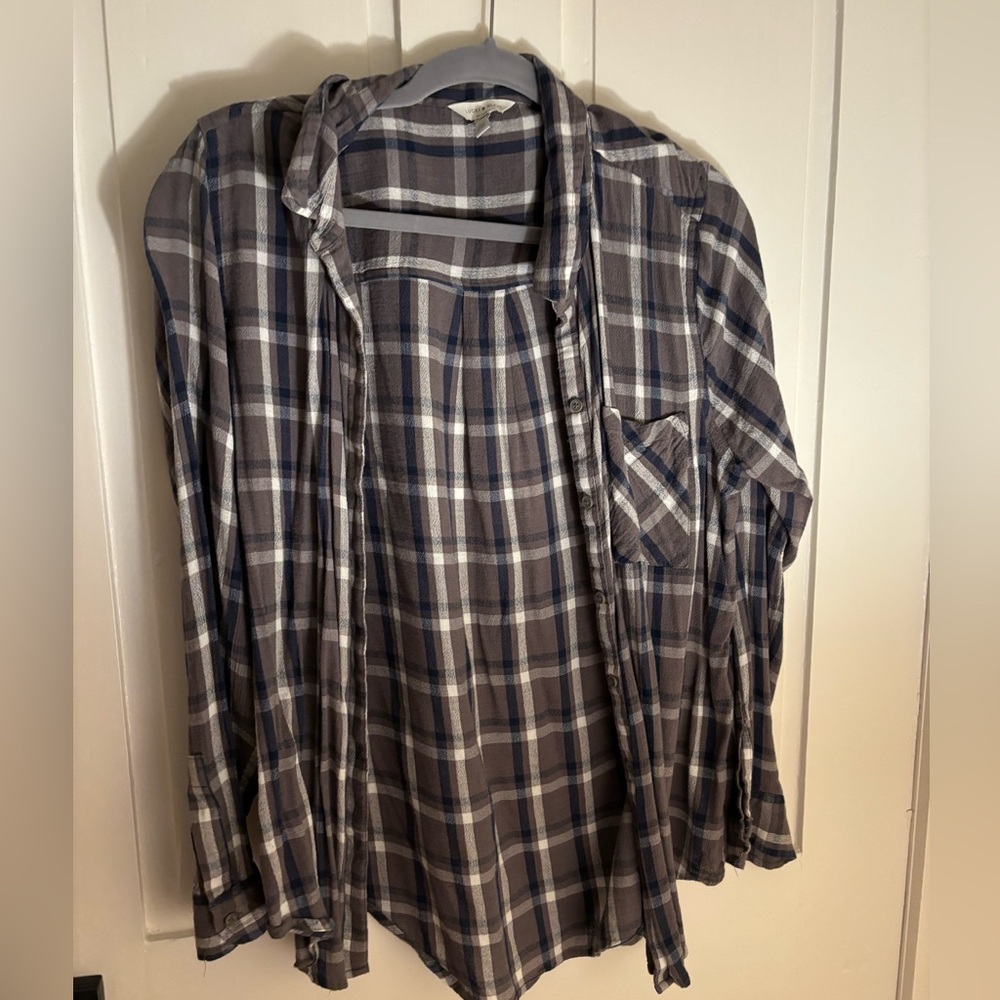 Lucky Brand Gray, Blue, and White Plaid Shirt